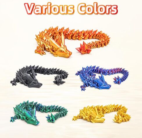 3D Printed Dragon - 24 inch Dragon Fidget Toy, Articulated Dragon 3D Printed Gift for Birthday, Figurine Decor - Black in Kuwait