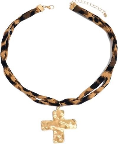 Scarf Necklace with Charm for Women Leopard Scarf Charm Necklace Vintage Bow Heart Cross Leopard Necklaces Boho Layered Pearl Coin Necklaces Summer Jewelry Gift in Saudi Arabia