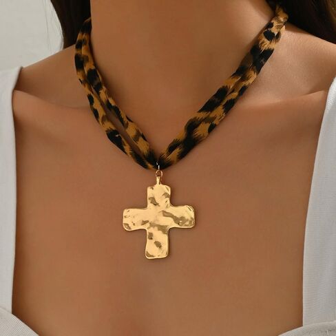 Scarf Necklace with Charm for Women Leopard Scarf Charm Necklace Vintage Bow Heart Cross Leopard Necklaces Boho Layered Pearl Coin Necklaces Summer Jewelry Gift in Saudi Arabia