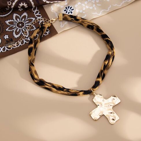 Scarf Necklace with Charm for Women Leopard Scarf Charm Necklace Vintage Bow Heart Cross Leopard Necklaces Boho Layered Pearl Coin Necklaces Summer Jewelry Gift in Saudi Arabia