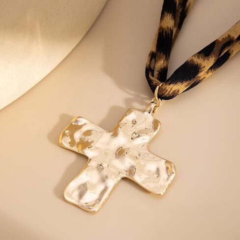 Scarf Necklace with Charm for Women Leopard Scarf Charm Necklace Vintage Bow Heart Cross Leopard Necklaces Boho Layered Pearl Coin Necklaces Summer Jewelry Gift in Saudi Arabia