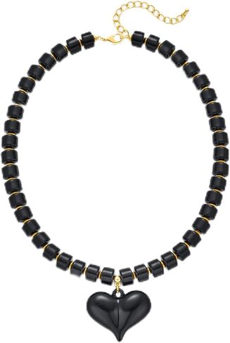 Amber Acrylic Chunky Heart Penadnt Necklace for Women Exaggerated Statement Puff Heart Choker Necklace in Saudi Arabia