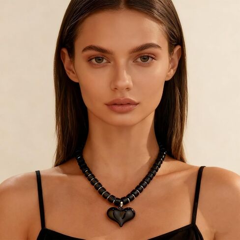 Amber Acrylic Chunky Heart Penadnt Necklace for Women Exaggerated Statement Puff Heart Choker Necklace in Saudi Arabia