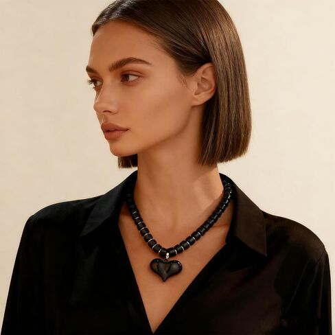 Amber Acrylic Chunky Heart Penadnt Necklace for Women Exaggerated Statement Puff Heart Choker Necklace in Saudi Arabia