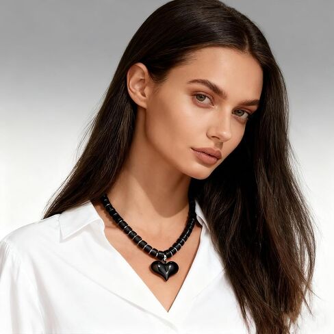 Amber Acrylic Chunky Heart Penadnt Necklace for Women Exaggerated Statement Puff Heart Choker Necklace in Saudi Arabia