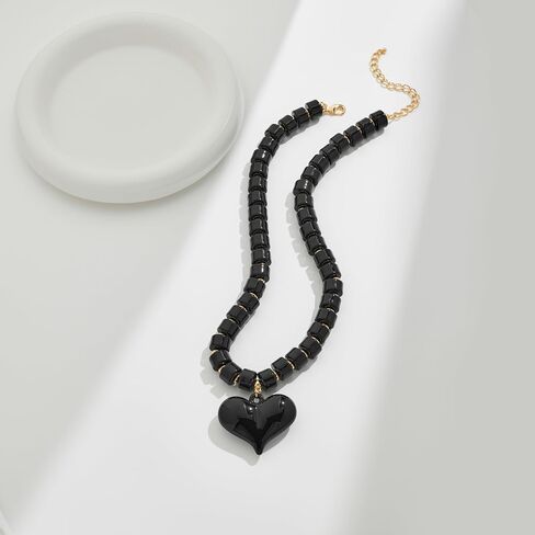 Amber Acrylic Chunky Heart Penadnt Necklace for Women Exaggerated Statement Puff Heart Choker Necklace in Saudi Arabia