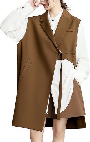 ellazhu Women's Funky Lapel Collar Cardigan Vest Solid Color Sleeveless Outerwear GZ121 A in Kuwait