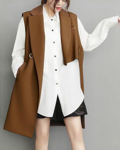 ellazhu Women's Funky Lapel Collar Cardigan Vest Solid Color Sleeveless Outerwear GZ121 A in Kuwait