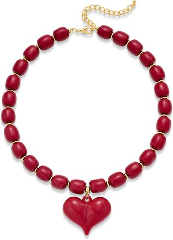 Amber Acrylic Chunky Heart Penadnt Necklace for Women Exaggerated Statement Puff Heart Choker Necklace in Saudi Arabia