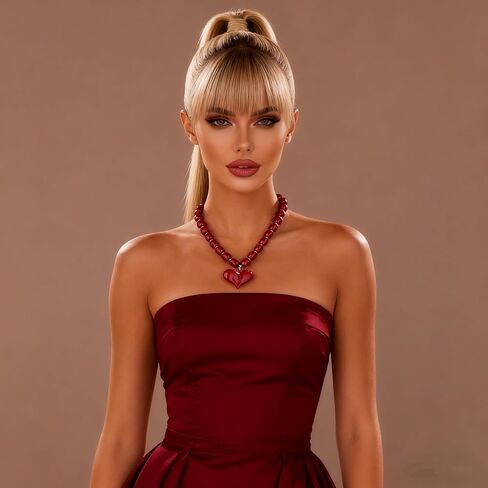 Amber Acrylic Chunky Heart Penadnt Necklace for Women Exaggerated Statement Puff Heart Choker Necklace in Saudi Arabia