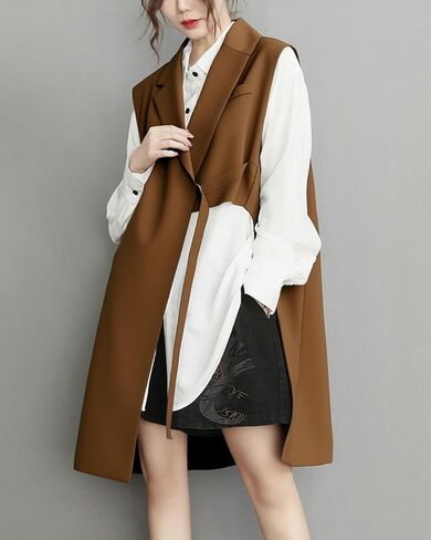 ellazhu Women's Funky Lapel Collar Cardigan Vest Solid Color Sleeveless Outerwear GZ121 A in Kuwait