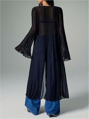 قمم القوطية فيردوسا للسيدات y2k mesh tie tie tops bell sleeve tops long long heart clothing 2000s in Saudi Arabia