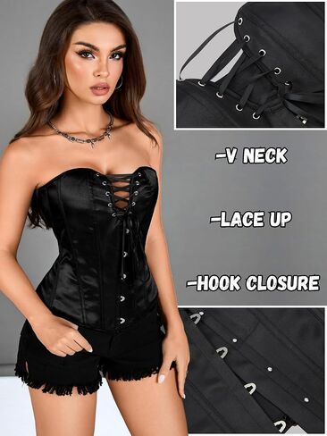 Women's Satin Criss-Cross Corset, Front Hook & Lace-Up Back for Body Shaping, Renaissance Steampunk Gothic in Saudi Arabia