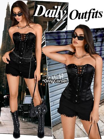 Women's Satin Criss-Cross Corset, Front Hook & Lace-Up Back for Body Shaping, Renaissance Steampunk Gothic in Saudi Arabia