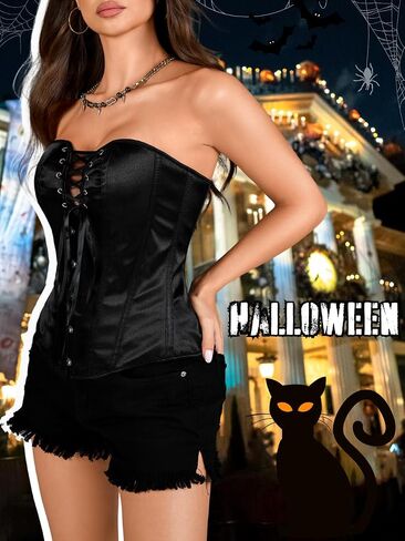 Women's Satin Criss-Cross Corset, Front Hook & Lace-Up Back for Body Shaping, Renaissance Steampunk Gothic in Saudi Arabia