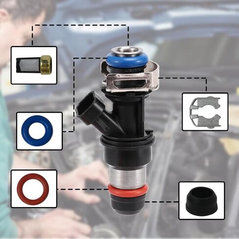 8 مجموعة من حاقن الوقود إصلاح حلقات O-Rings Seal Filter Rebuild Kit لعام 2001-2007 Chevy Silverado Suburban Tahoe G*MC Sierra Yukon Cadillac Escalade استبدال# 25317628 ، 17113698 ، 17113553 ، FJ315 ، FJ10062 ، FJ10062 in Kuwait