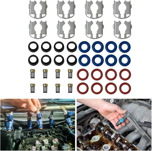 8 مجموعة من حاقن الوقود إصلاح حلقات O-Rings Seal Filter Rebuild Kit لعام 2001-2007 Chevy Silverado Suburban Tahoe G*MC Sierra Yukon Cadillac Escalade استبدال# 25317628 ، 17113698 ، 17113553 ، FJ315 ، FJ10062 ، FJ10062 in Kuwait