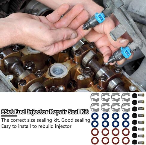 8 مجموعة من حاقن الوقود إصلاح حلقات O-Rings Seal Filter Rebuild Kit لعام 2001-2007 Chevy Silverado Suburban Tahoe G*MC Sierra Yukon Cadillac Escalade استبدال# 25317628 ، 17113698 ، 17113553 ، FJ315 ، FJ10062 ، FJ10062 in Kuwait