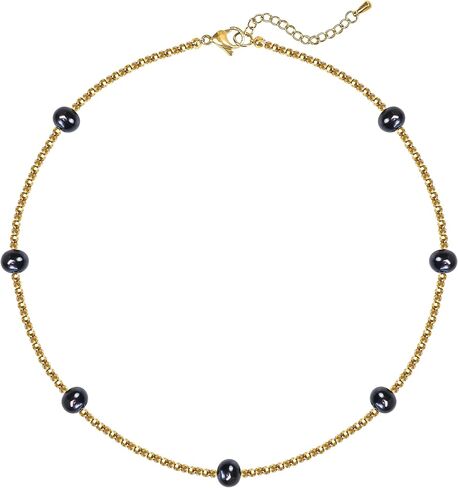 Genuin Real Freshwater Pearl Necklace,Black Peacock Pearl Choker Necklaces for Women,Hematite Gold/Silver Beaded Simple Pearl Necklace,Dainty Adjustable Pearl Jewelry Mother's Valentine Day Gifts in Kuwait