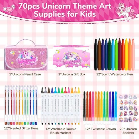 70PCS Mermaid Washable Markers Set with Glitter Pencil Case,Art Supplies for Kids Ages 4-6-8,Drawing Coloring Art Craft Kits for Girls with Marker,Glitter Pens,Crayon,Birthday Gifts Toys for Girls in Saudi Arabia