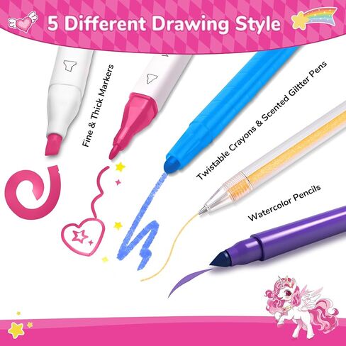 70PCS Mermaid Washable Markers Set with Glitter Pencil Case,Art Supplies for Kids Ages 4-6-8,Drawing Coloring Art Craft Kits for Girls with Marker,Glitter Pens,Crayon,Birthday Gifts Toys for Girls in Saudi Arabia