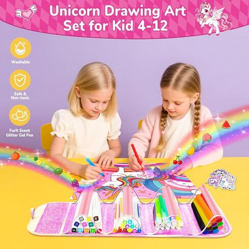 70PCS Mermaid Washable Markers Set with Glitter Pencil Case,Art Supplies for Kids Ages 4-6-8,Drawing Coloring Art Craft Kits for Girls with Marker,Glitter Pens,Crayon,Birthday Gifts Toys for Girls in Saudi Arabia