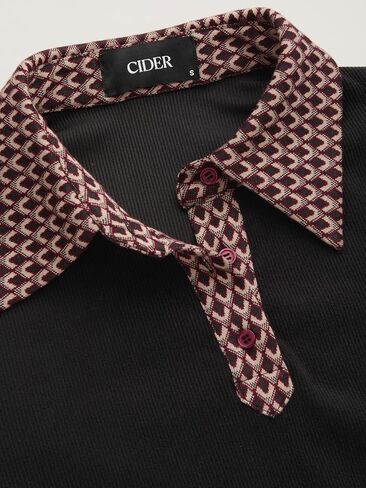 CIDER Long Sleeve Tops Geometric Contrasting Business Casual Top Button Collar Fitted Knit Blouse Shirt in Saudi Arabia