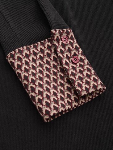 CIDER Long Sleeve Tops Geometric Contrasting Business Casual Top Button Collar Fitted Knit Blouse Shirt in Saudi Arabia