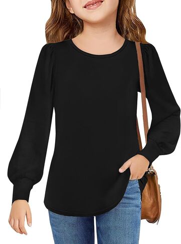 Arshiner Girls Puff Long Sleeve Shirts Crew Neck Lantern Sleeve Tunic Tops Casual Shirts for Gilrs Soft Comfy Blouses in Saudi Arabia
