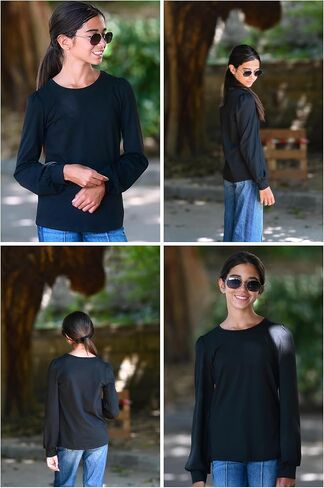Arshiner Girls Puff Long Sleeve Shirts Crew Neck Lantern Sleeve Tunic Tops Casual Shirts for Gilrs Soft Comfy Blouses in Saudi Arabia