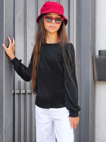 Arshiner Girls Puff Long Sleeve Shirts Crew Neck Lantern Sleeve Tunic Tops Casual Shirts for Gilrs Soft Comfy Blouses in Saudi Arabia