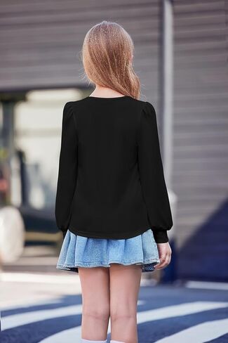Arshiner Girls Puff Long Sleeve Shirts Crew Neck Lantern Sleeve Tunic Tops Casual Shirts for Gilrs Soft Comfy Blouses in Saudi Arabia