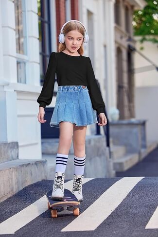 Arshiner Girls Puff Long Sleeve Shirts Crew Neck Lantern Sleeve Tunic Tops Casual Shirts for Gilrs Soft Comfy Blouses in Saudi Arabia