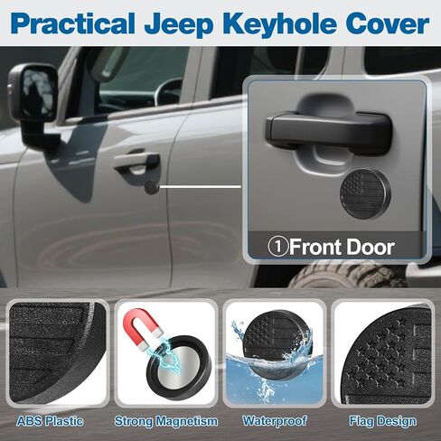 MYFAMIREA Magnetic Keyhole Covers for Jeep Wrangler JL/Gladiator JT 2018-2025 ABS 2 Front & 1 Tailgate Door Lock Protectors, Keyhole Decor Accessories with Scratch-Free Silicone Backing, 3 PCS, Black in Saudi Arabia