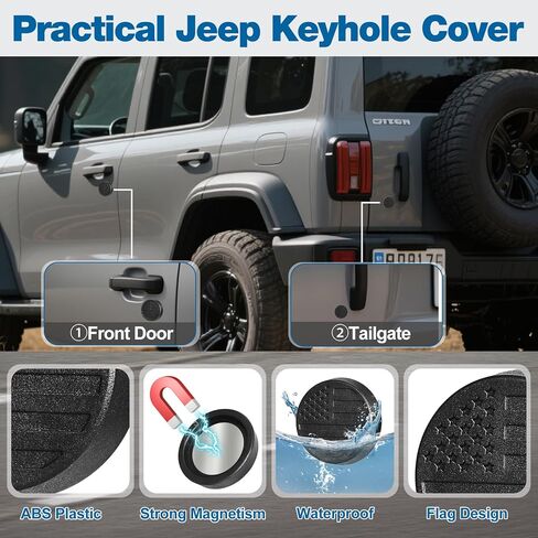 MYFAMIREA Magnetic Keyhole Covers for Jeep Wrangler JL/Gladiator JT 2018-2025 ABS 2 Front & 1 Tailgate Door Lock Protectors, Keyhole Decor Accessories with Scratch-Free Silicone Backing, 3 PCS, Black in Saudi Arabia