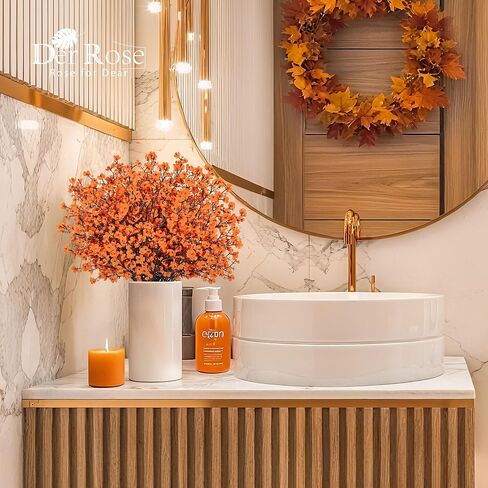Der Rose 10Pcs Fake Fall Flowers Orange Baby Breath Artificial Flowers Real Silk Floral Arrangement Stems for Thanksgiving Table Centerpieces Home Kitchen Mantle Porch Outdoor Decorations in Saudi Arabia