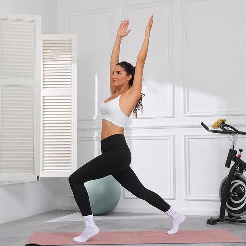 Pilates Socks for Women Mid Calf Slouch Yoga Socks with Non Slip Grippers for Barre Boot Sock 3 Pairs in Kuwait