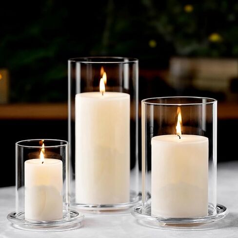 Glass Candle Holder Cover Windproof Cylinder Shade for Pillar Candles Sturdy Glass for Home Decor and Centerpieces in Saudi Arabia