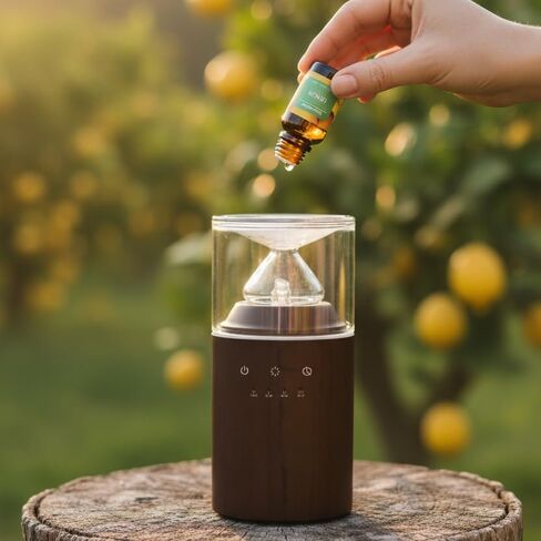Waterless Essential Oil Nebulizing Portable Wireless Diffuser, Premium Glass and Solid Wood Aroma Diffuser for Home Office Bedroom Car, Elegant Gift Packaging with Essential Oil 10ml (Lemon) in Kuwait