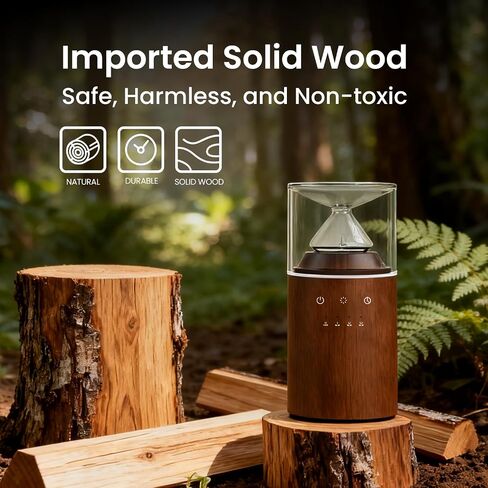 Waterless Essential Oil Nebulizing Portable Wireless Diffuser, Premium Glass and Solid Wood Aroma Diffuser for Home Office Bedroom Car, Elegant Gift Packaging with Essential Oil 10ml (Lemon) in Kuwait