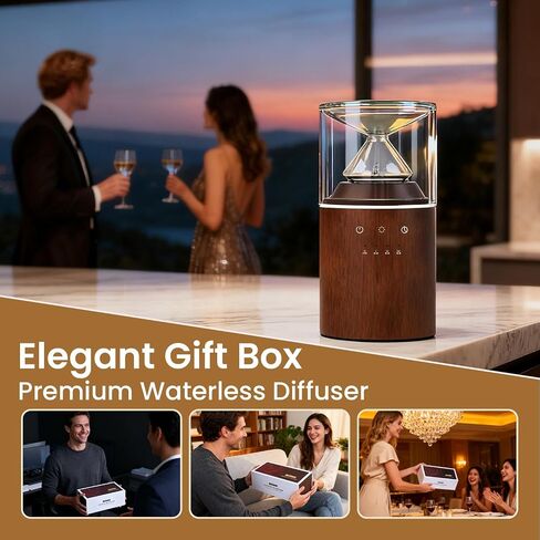 Waterless Essential Oil Nebulizing Portable Wireless Diffuser, Premium Glass and Solid Wood Aroma Diffuser for Home Office Bedroom Car, Elegant Gift Packaging with Essential Oil 10ml (Lemon) in Kuwait