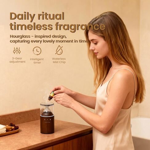 Waterless Essential Oil Nebulizing Portable Wireless Diffuser, Premium Glass and Solid Wood Aroma Diffuser for Home Office Bedroom Car, Elegant Gift Packaging with Essential Oil 10ml (Lemon) in Kuwait