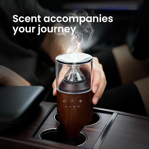 Waterless Essential Oil Nebulizing Portable Wireless Diffuser, Premium Glass and Solid Wood Aroma Diffuser for Home Office Bedroom Car, Elegant Gift Packaging with Essential Oil 10ml (Lemon) in Kuwait