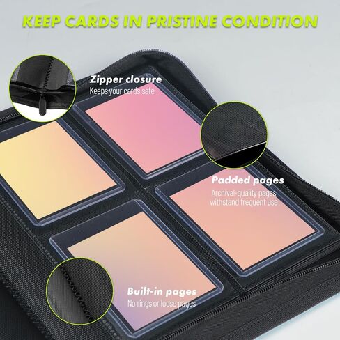 أكثر من 1000 بطاقة تداول، ألبوم بطاقات مكون من 16 جيبًا بسحاب متوافق مع TCG وMTG وبطاقات البيسبول والبطاقات الرياضية والمزيد (أسود) in Saudi Arabia