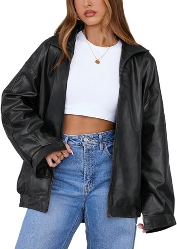 سترات جلدية نسائية فواكه معاطف دراجة نارية كبيرة الحجم تسقط ملابس أزياء الشتاء in Kuwait