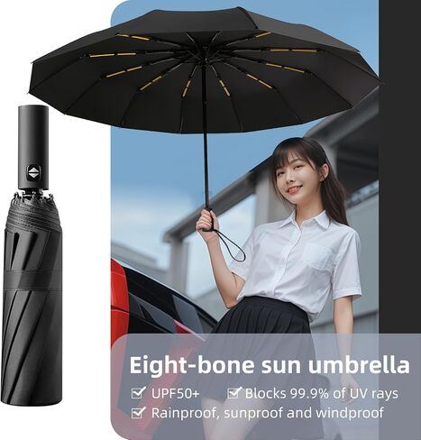 24 Ribs Reinforcement Windproof Travel Automatic Umbrella Portable & Compact Umbrella for Backpack, Wind Resistant Lightweight for Outdoor Enthusiasts in Saudi Arabia