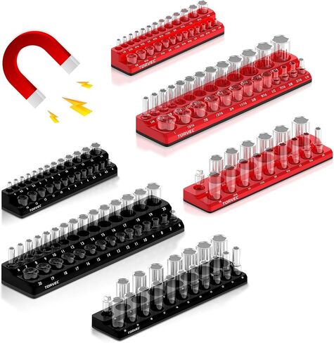 6PCS Magnetic Socket Organizer Set, Holds 143 SAE & Metric 1/4", 3/8", 1/2" Deep & Shallow Sockets, Anti-Vibration, Space-Saving Magnetic Socket Tray for Mechanics & DIY Car Owners (Sockets Excluded) in Saudi Arabia