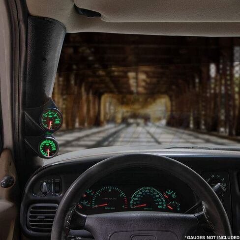 GlowShift Black حجم كامل الحجم مزدوج مقياس العمود بود متوافق مع Dodge Ram Cummins 1500 2500 3500 1998-2002-ABS Plastic-Mounts (2) 2-1/16 "(52 مم) مقاييس لشاحنة A-Pillar in Kuwait