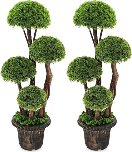 Goplus cypress Cypress Topiary Ball Tree ، 3 أقدام طول نبات اصطناعي ، وأشجار توبيدية داخلية/خارجية مع وعاء الأسمنت الذهبي ، ونباتات الخضراء المزيفة لأشجار ديكور للمكتب الوطن الأمامي in Saudi Arabia