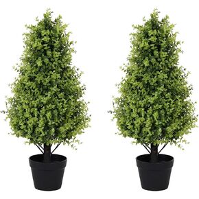 30" Cedar Topiary Trees Artificial Outdoor Set of 2 Pack, Large Realistic Faux Plants Outdoor, UV Resistant Fake Evergreen Cone Bushes & Shrubs for Front Porch Outside Planter Decor 2.5ft in Saudi Arabia